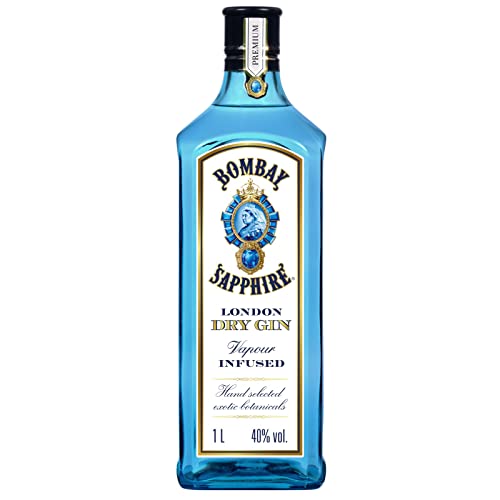 Bombay Sapphire Distilled London Dry Gin, 40% Vol., 100 cl/1L, per Dampfinfusion hergestellt mit 10 erlesenen exotischen Botanicals, ideal für die Hausbar und als Geschenk ab 18