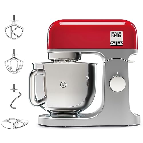 Kenwood kMix KMX750RD Küchenmaschine, 5 l Edelstahl Schüssel, Safe-Use-Sicherheitssystem, Metallgehäuse, 1000 Watt, inkl. 3-Teiligem Patisserie-Set und Spritzschutz, Rot