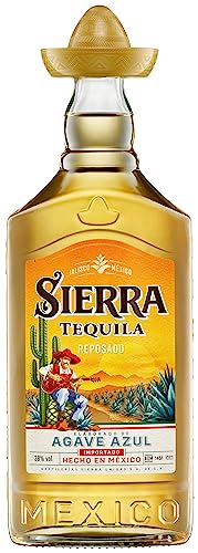 Sierra Tequila Reposado (1 x 700 ml) – das Original mit Sombrero aus Mexico – Reposado Tequila mit zarten Noten von Vanille und Karamell – ideal als Shot mit Zimt & Orange – 38 % Alk.