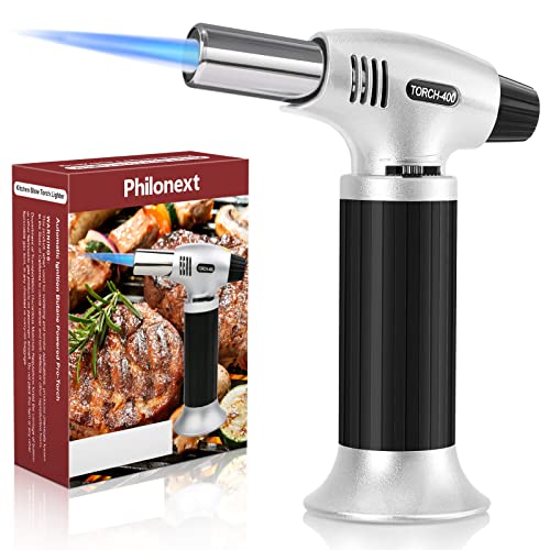 Philonext Küchenbrenne Flambierbrenner Butan Gasbrenner für die Küche Home Küche-Schwarz für Creme Brulee, Gebäck, Desserts, Camping (Butan inbegriffen Nicht) - (Silver)