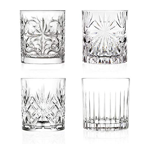 RCR 26249020006 Mixology Whiskey-Gläser, 4er-Set Cocktailgläser, transparente Glasbecher, aus Luxion-Kristall, Trinkglas, ideal für neue Hausbesitzer