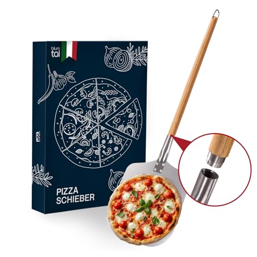 Blumtal Pizzaschieber 30,5x30,5 cm Fläche und abnehmbarem Holzgriff 85 cm - Pizzaschaufel aus Aluminium - Pizza Schieber & Brotschieber - Pizza Zubehör Pizzaheber - Pizza Slider - Pizzaschieber Holz