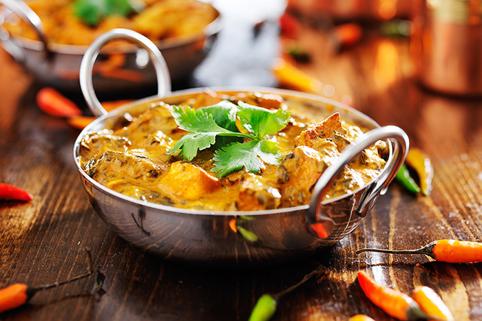 Indian curry with chilies in a bowl