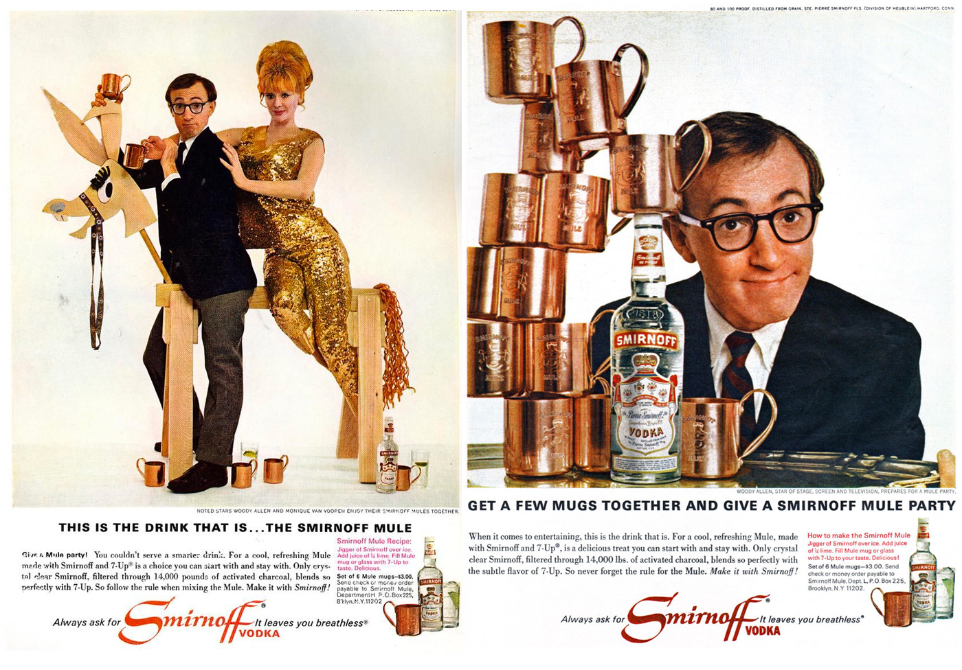 Werbeplakate aus den 1960ern mit Woody Allen für Smirnoff und den Moscow Mule